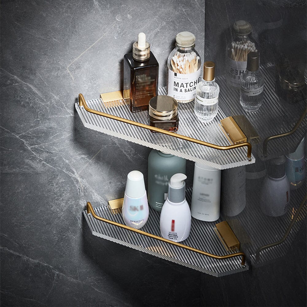 Bathroom Acrylic Corner Shelf Adhesive Shower Shelf - Gold
