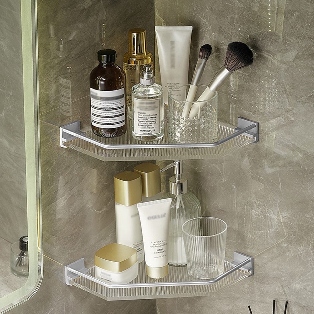 Bathroom Acrylic Corner Shelf Adhesive Shower Shelf - Silver
