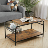 Industrial Wooden Coffee Table with Wire Basket Storage Top Coffee Tables Living and Home 