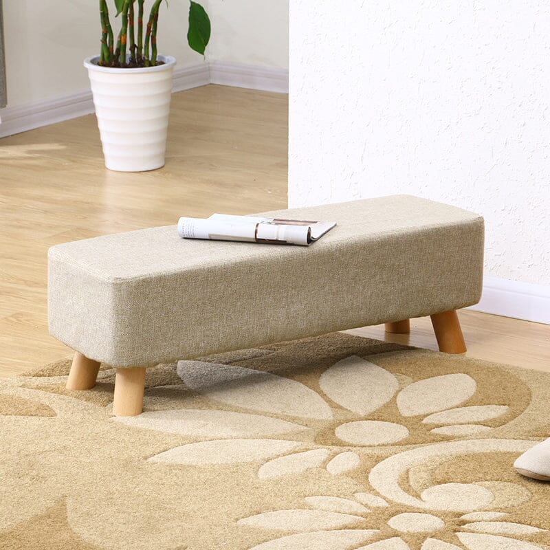 32 Inch Linen Banquette Footstool with Natural Wooden Legs Footstools Living and Home Beige 