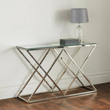 Double X Legs Temper Glass Console Table Console Tables Living and Home 