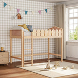 Pine Wood Loft Bed Frame Kids Platform Bed with Safety Fence Rails Bed Frames Living and Home 
