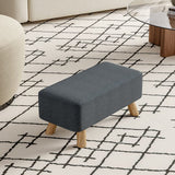 Linen Upholstered Rectangular Tofu-shaped Footstool Footrest with Wooden Legs Footstools Living and Home 