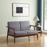 Living Room 2-Seater Sofa Couch Padded Grey Linen Upholstery Loveseat 2 Seater Sofas Living and Home 