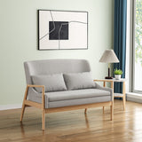 Linen Grey Loveseat Sofa Natural Wood Legs 2-seater Armchair with Pillows 2 Seater Sofas Living and Home 