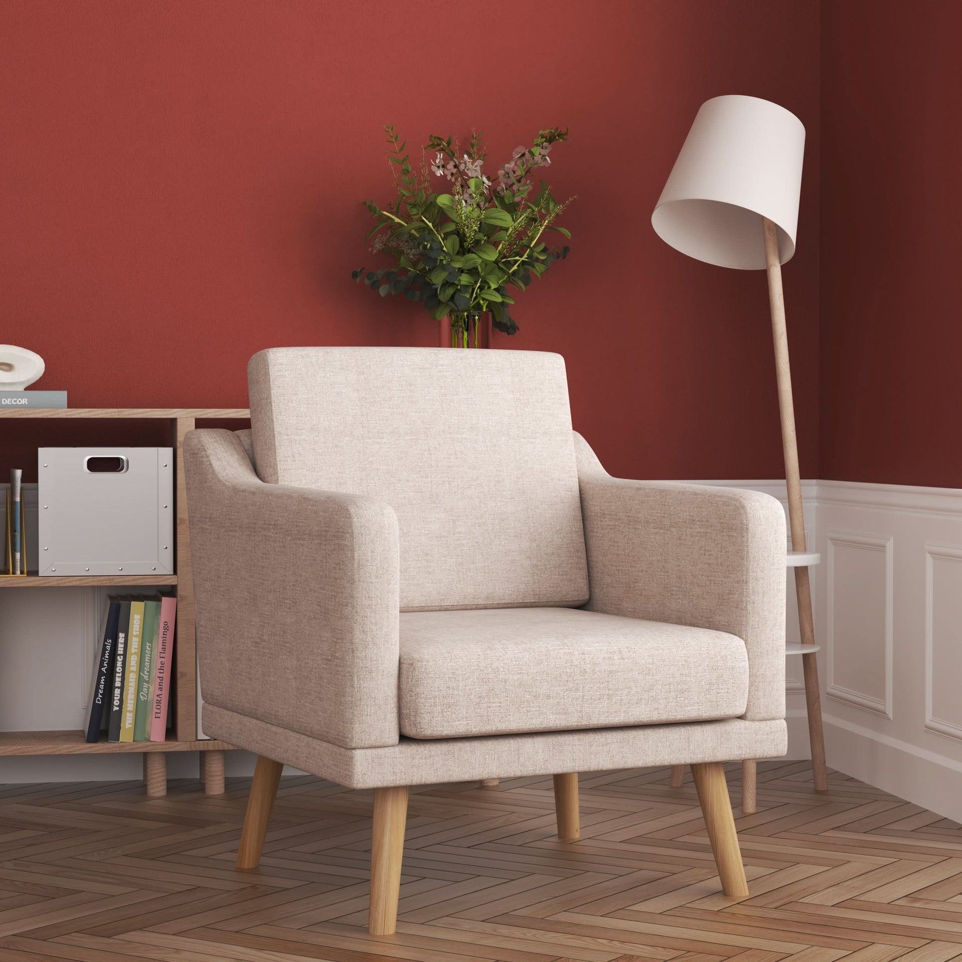 2ft Upholstered Armchair Linen Pebble Weave Padded Single Sofa