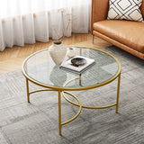 Round Coffee Table Glass Top Crossed C Base Centre Table Coffee Tables Living and Home 