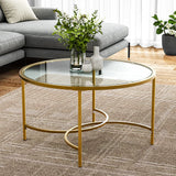 Round Coffee Table Glass Top Crossed C Base Centre Table Coffee Tables Living and Home Gold 