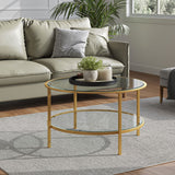 2-Tiers Round Glass Coffee Table Side Table Gold Frame Coffee Tables Living and Home 
