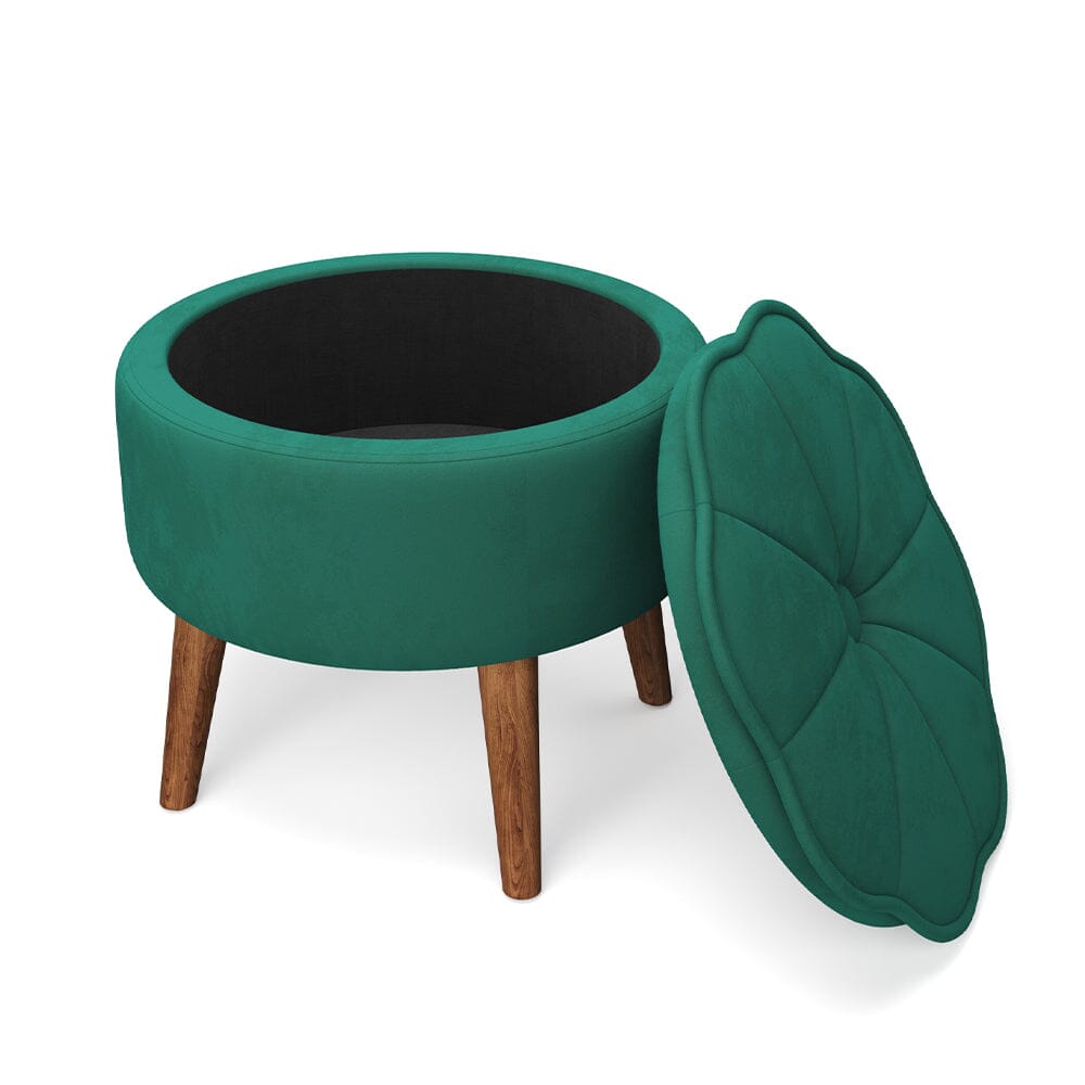 Petal Velvet Ottoman Round Storage Footstool with Lift-off Lid Storage Footstool & Benches Living and Home 