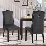 Set of 2 Grey Velvet Upholstered High Back Dinning Chair