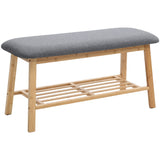 Shoe Bench Bamboo 2 Tier with Shoe Storage Rack Bench Living and Home Grey Linen 