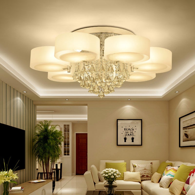 Ceiling Light Semi-Flush Mount , Cylindrical Acrylic Lampshades, Crystal Drops Ceiling Light Living and Home 7 cylindrical shades 