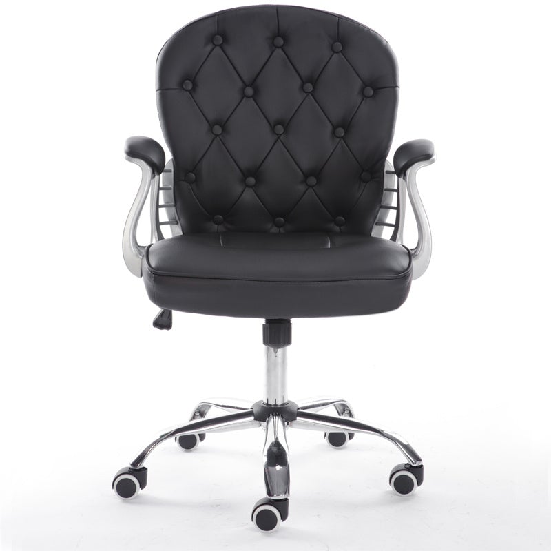 White Faux Leather Office Chair Chesterfield Chair with 360° Rotary Wh