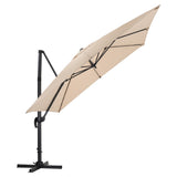 Khaki 3 x 3 m Square Cantilever Parasol Outdoor Hanging Umbrella for Garden and Patio Parasols Living and Home Parasol + Cross Base 