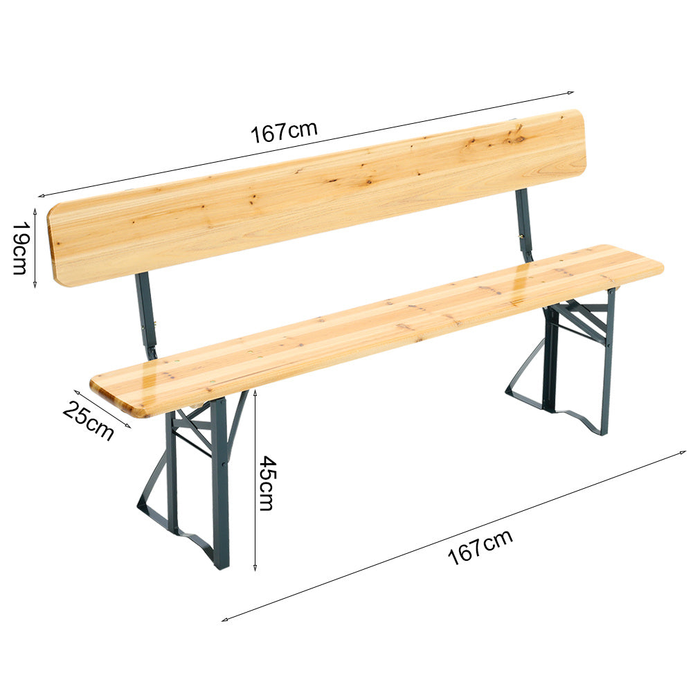 Set of Folding Garden Benches with Backrest Cedar Wood Outdoor