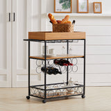 93.5cm H 3 Tier Kitchen Cart Wood Trolley for Dining Room