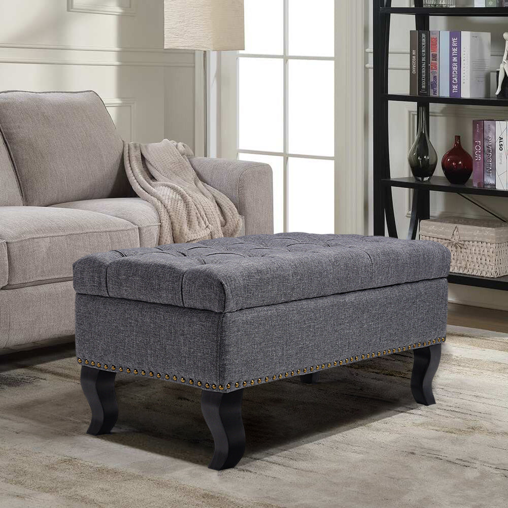 Button Tufted Upholstered Bench Benches & Footstools Living and Home Grey 