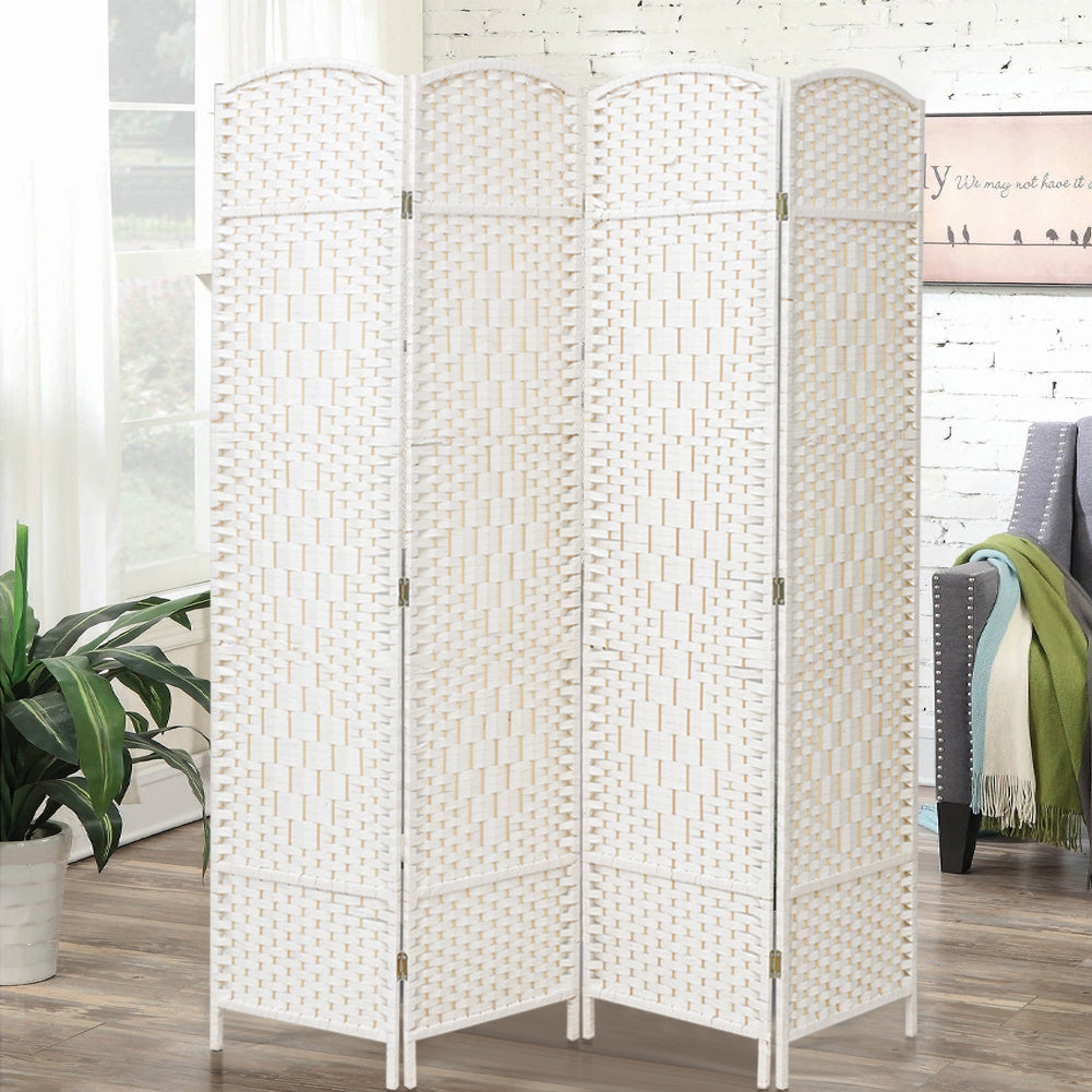 4/6 White Wooden Panels Folding Room Divider Partition Slat Privacy Screen Living Room Divider Living and Home L 160 * H170 CM 