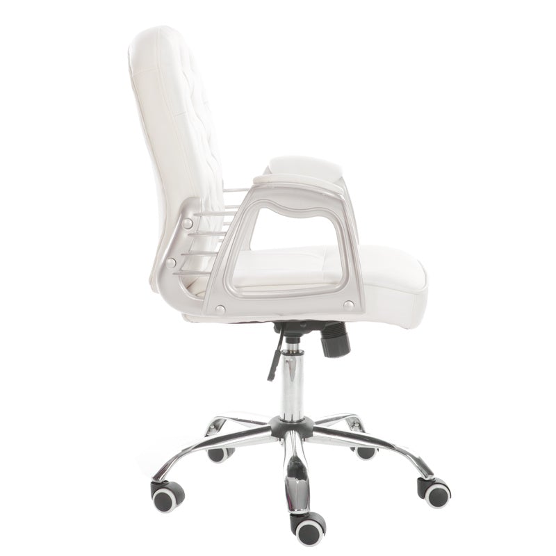 White Faux Leather Office Chair Chesterfield Chair with 360° Rotary Wh