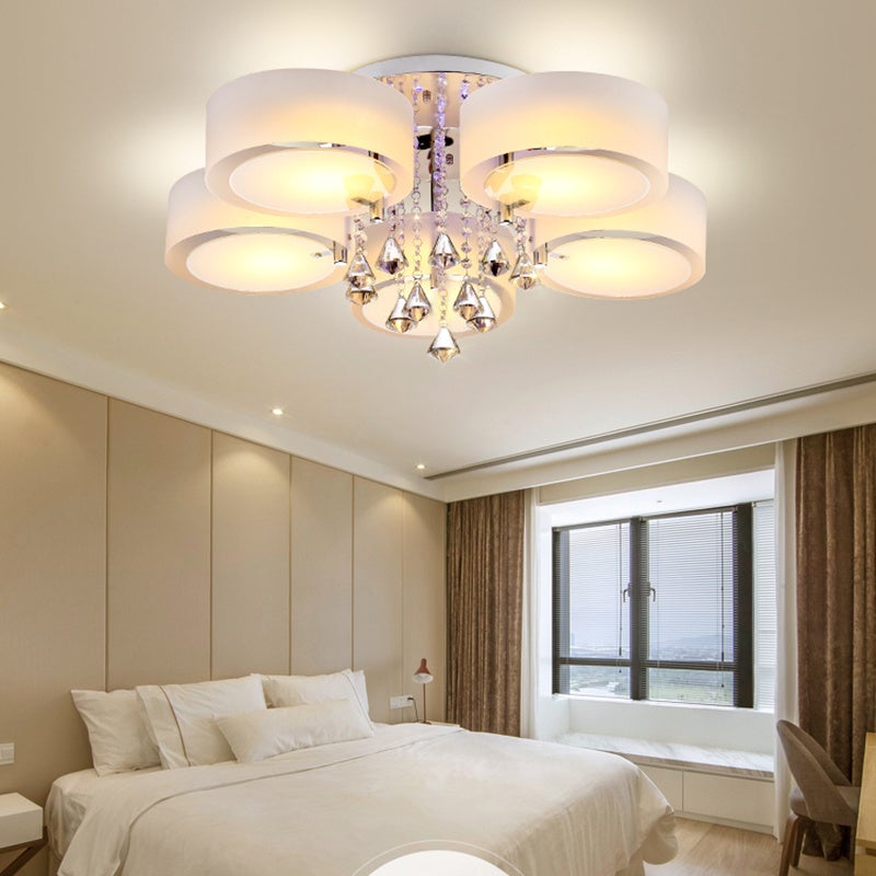 Ceiling Light Semi-Flush Mount , Cylindrical Acrylic Lampshades, Crystal Drops Ceiling Light Living and Home 5 cylindrical shades 