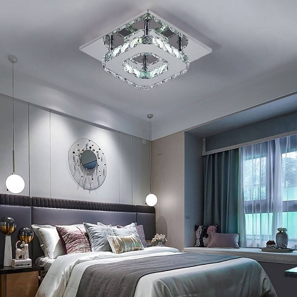 Modern 2 Tier Crystal LED Ceiling Light Fixture Dimmable Non dimmable