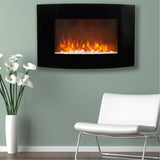 35 Inch Wall Mounted Curved LED Electric Fireplace Tempered Glass Black Fireplaces Living and Home 