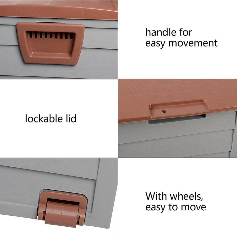 Outdoor Grey Chest Storage Box wih Brown Cover Garden storage Living and Home 